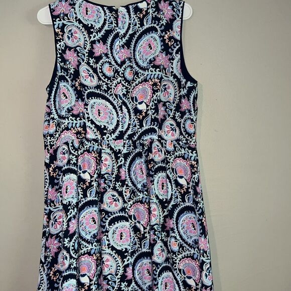 Talbots Floral Paisley Dress Blue Sleeveless Lightweight Split V-Neck Size 10P - Picture 9 of 9